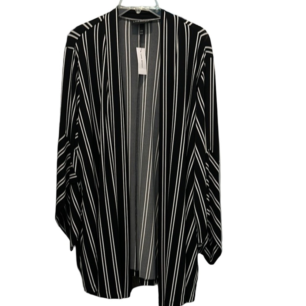 Black & White Striped Open-Front Women's Jacket -